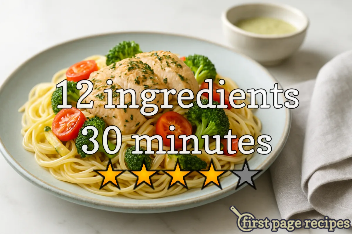 recipe image Angel-Hair Pasta With Herbed Chicken and Vegetables