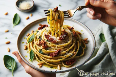 Sun-Dried Tomato and Basil Linguine with Pine Nuts